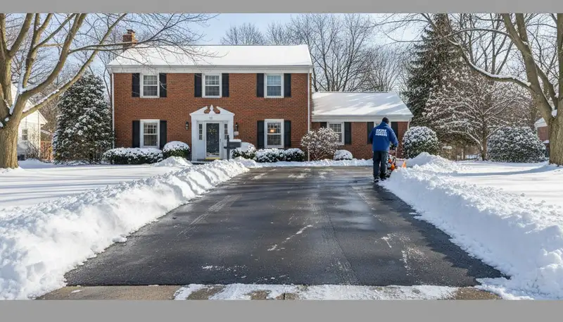 Clean driveway after professional snow removal service by Chop Chop Landscaping in Buffalo, NY