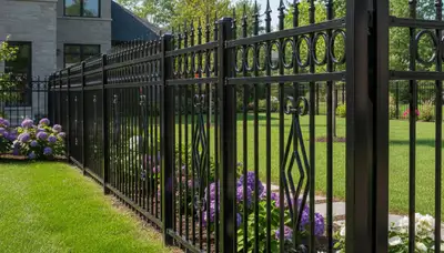 Black ornamental metal fence installation by Chop Chop Landscaping in Buffalo, NY