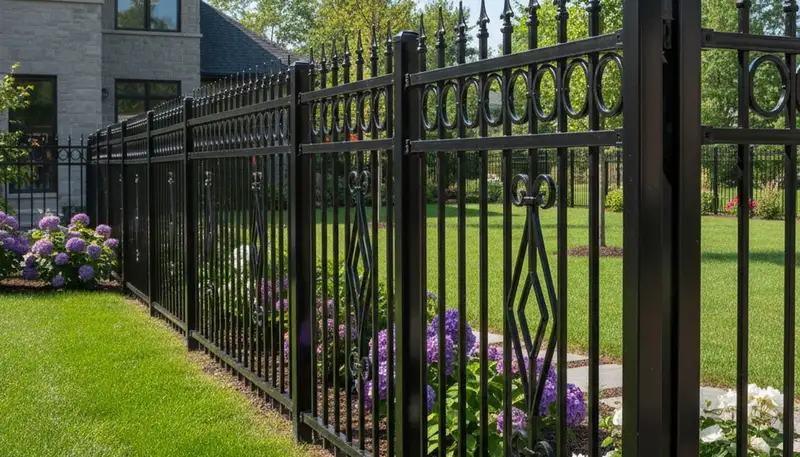 Black ornamental metal fence installation by Chop Chop Landscaping in Buffalo, NY