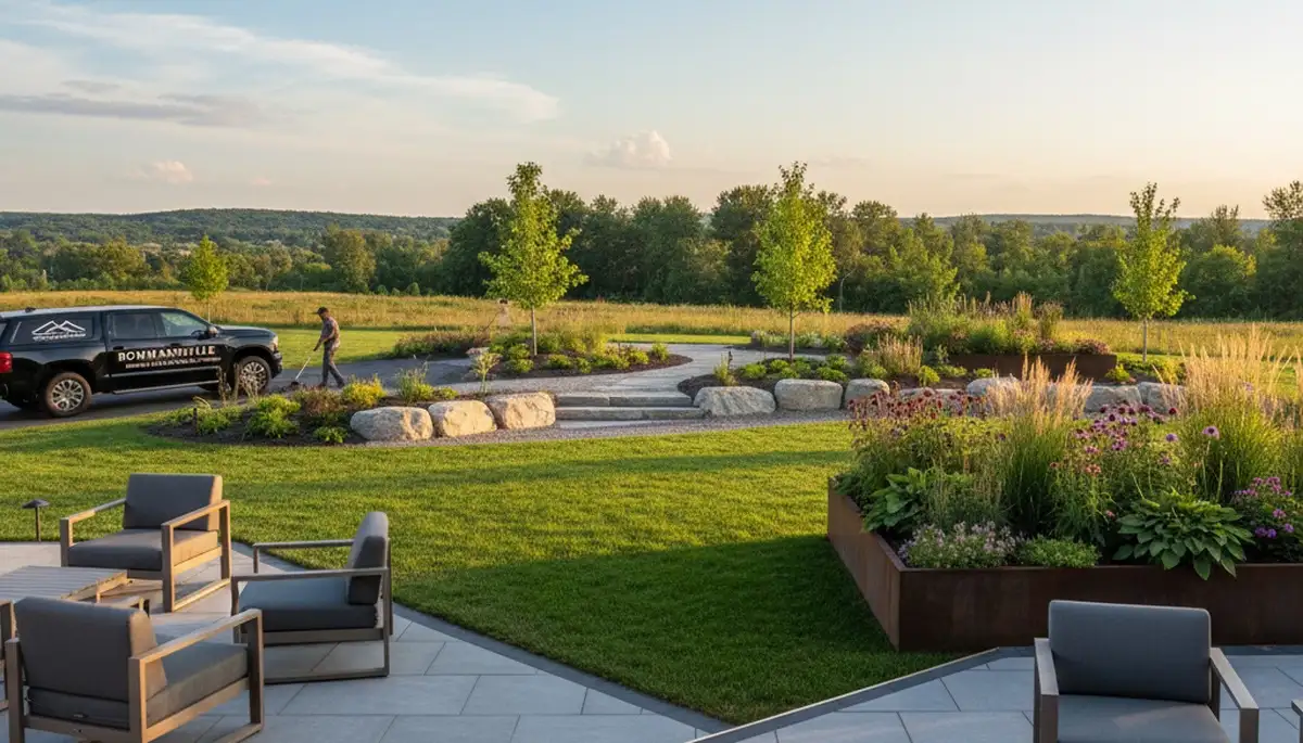 Landscaping crew serving Buffalo, NY with professional lawn and garden maintenance services