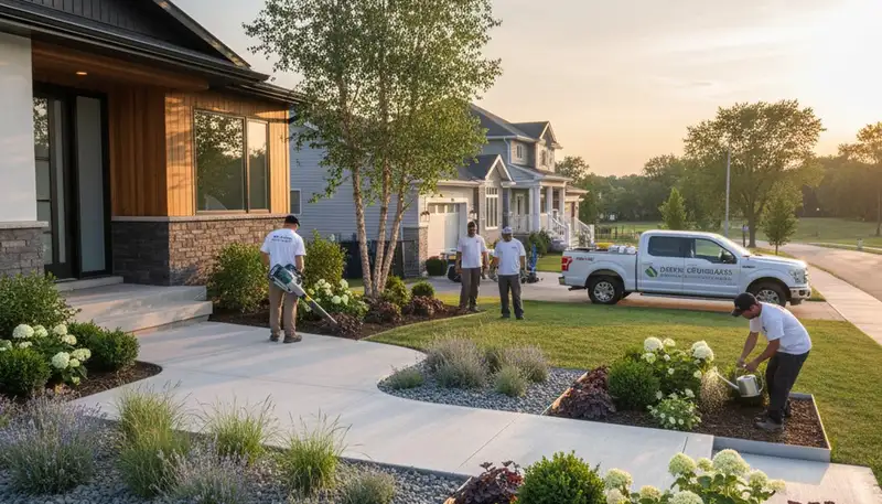 Buffalo, NY landscaping crew installing a professional garden bed for a residential yard