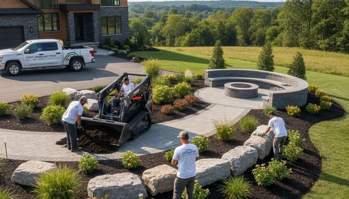 Buffalo, NY landscaping team creating a professional outdoor landscape for a local property