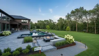 Landscaping crew servicing Buffalo, NY yard with professional outdoor maintenance tools