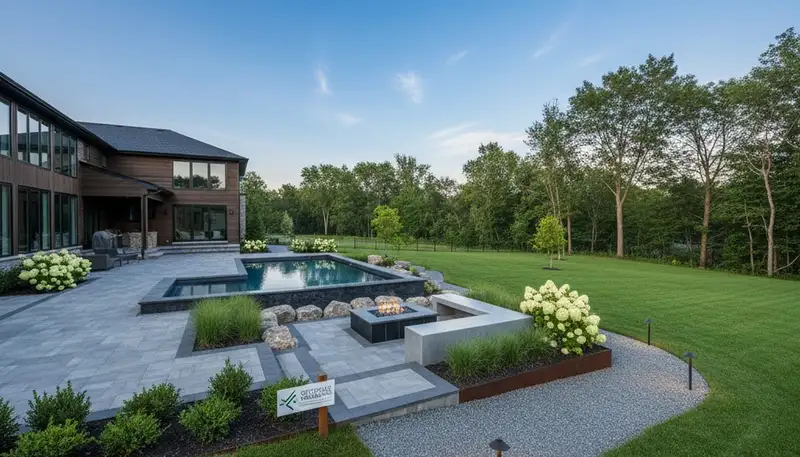 Landscaping crew servicing Buffalo, NY yard with professional outdoor maintenance tools