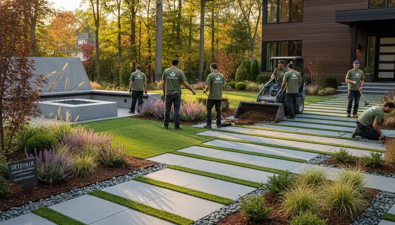 Landscaping crew serving Buffalo, NY with professional lawn and landscape maintenance services