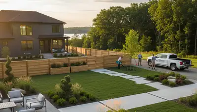 Buffalo, NY landscaping crew installing a new landscape design for a residential property