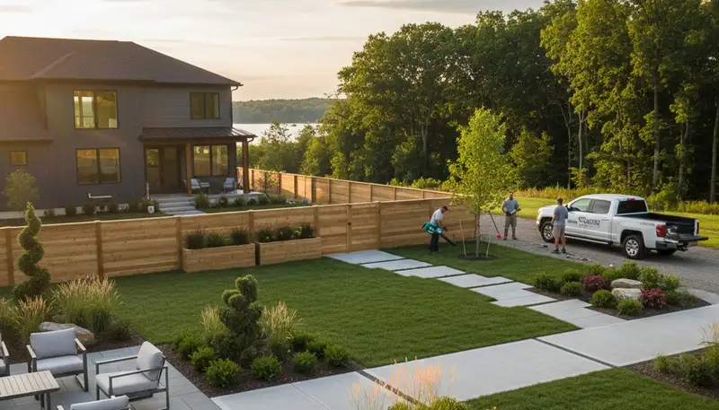 Buffalo, NY landscaping crew installing a new landscape design for a residential property