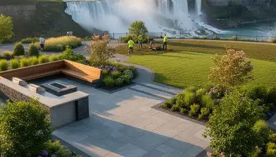 Landscaping crew providing professional yard maintenance in Buffalo, NY