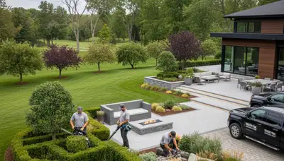 Buffalo NY landscaping crew providing professional lawn and landscape maintenance services
