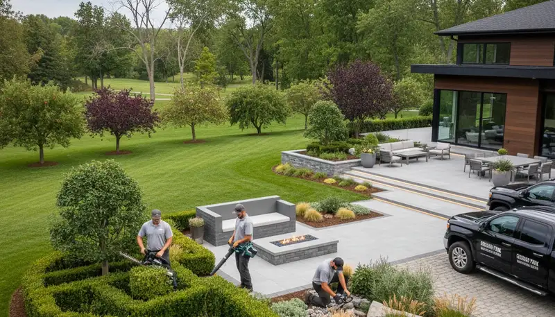 Buffalo NY landscaping crew providing professional lawn and landscape maintenance services