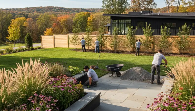 Landscaping crew providing lawn care and outdoor services in Buffalo, NY