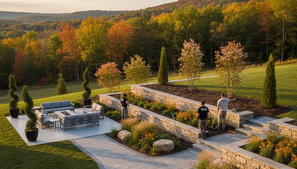 Landscaping crew serving Buffalo, NY with professional yard maintenance and outdoor property care