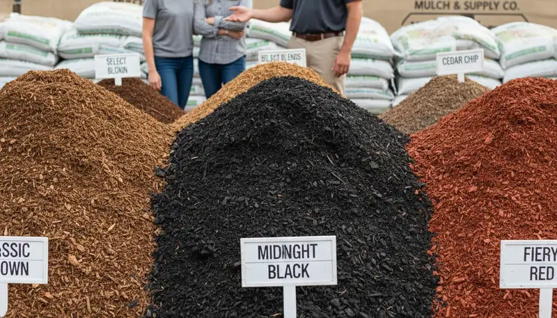 Brown, black, and red mulch varieties for Buffalo, NY landscaping by Chop Chop Landscaping