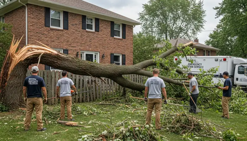 Storm damage yard cleanup crew removing debris from Buffalo, NY property for Chop Chop Landscaping